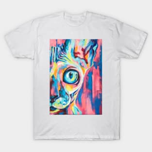 Conceptual abstract painting of the muzzle of a Sphynx cat. T-Shirt